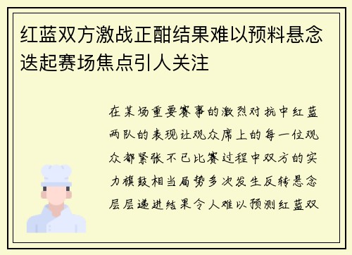 红蓝双方激战正酣结果难以预料悬念迭起赛场焦点引人关注